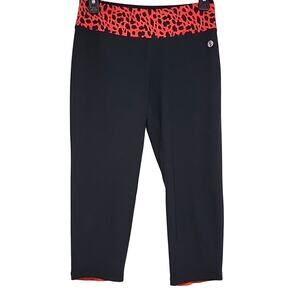 Standing Tree Womens Hot Pink Leopard Print Waist Black Capri Leggings Size M
